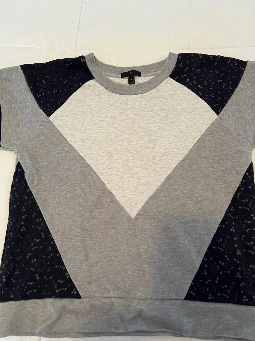J. Crew Women's Crewneck Colorblock Sweatshirt with lace - Gray & Navy